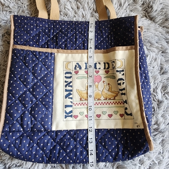 Navy and Tan Quilted Vintage  Tote Bag‎ Made In The USA - Picture 7 of 11